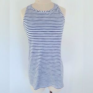 Athleta Athletic High-necked Chi Tank Top- Gray and White Stripe, Size XS